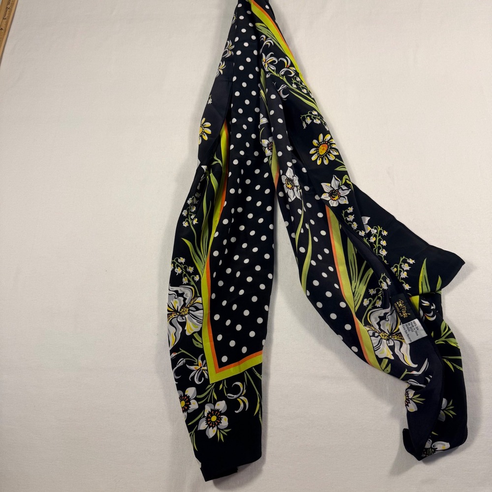 Bob Mackie Scarf OS Black Silk Polka Dot Floral Wearable Art Long Rectangle - Picture 10 of 10